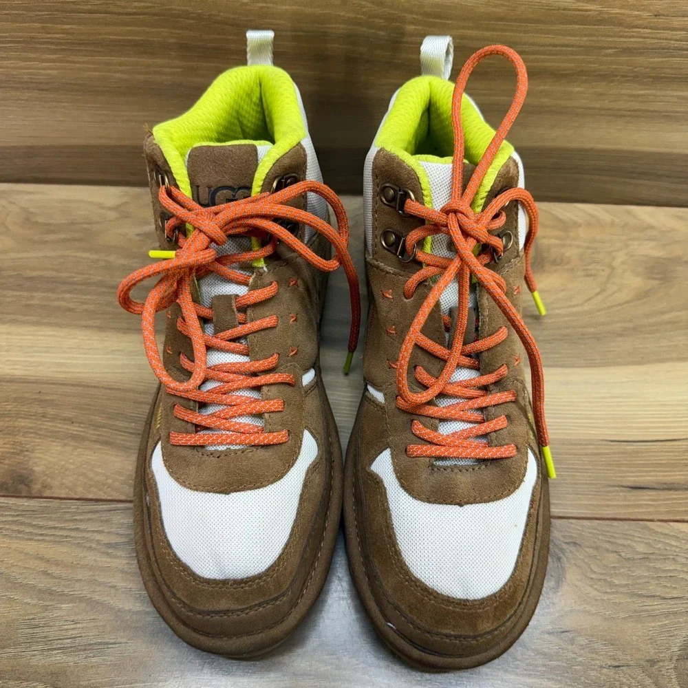 UGG Highland Sneaker Boot Womens 7 Chestnut Orange Neon Yellow High Top Sneakers